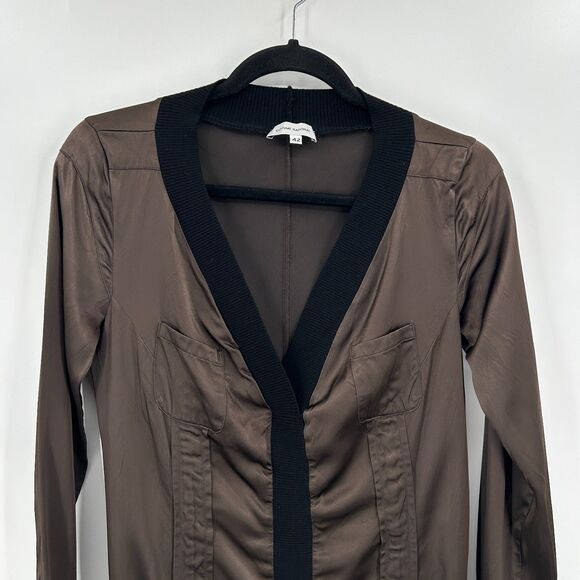 COSTUME NATIONAL Brown Black Silky V-Neck Long Sleeve Mini Dress Size Medium - Picture 3 of 7